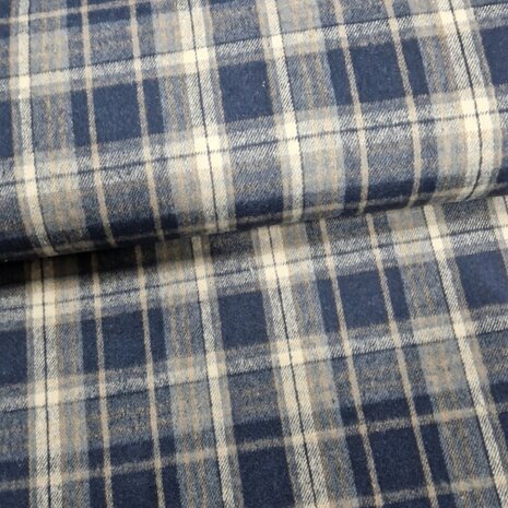 ruiten flanel natural beige en donker blauw van KicKenStoffen