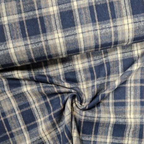 ruiten flanel natural beige en marine blauw van KicKenStoffen