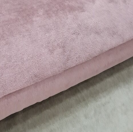 katoenen velvet oud roze licht en olijf licht van KicKenStoffen