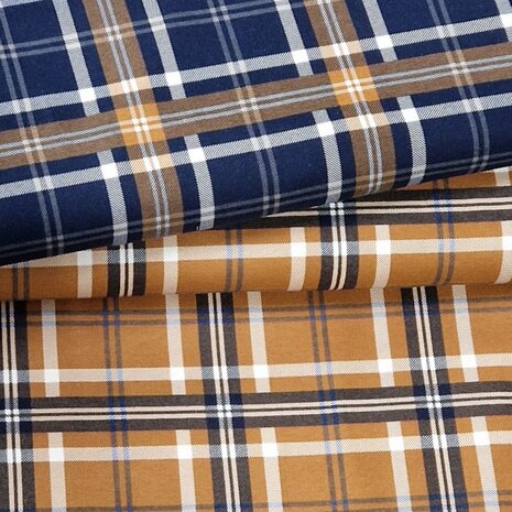 plaid flannel donker blauw en caramel van KicKenStoffen