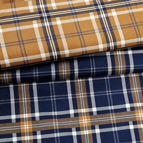 plaid flannel cognac donker blauw van KicKenStoffen