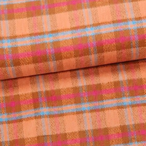 ruiten flanel cognac perzik roze blauw kledingstof van KicKenStoffen