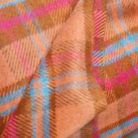 plaid flannel cognac perzik roze blauw kledingstof van KicKenStoffen