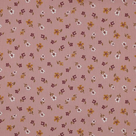 oud roze wit beige camel-oker bordeaux vrolijke bloemen poplin katoen