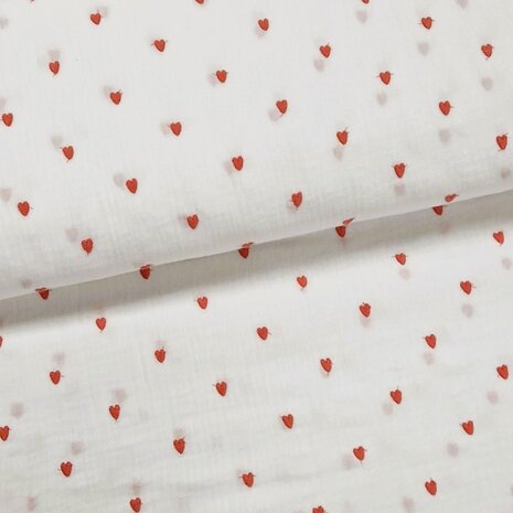 white pink hearts embroidery double gauze