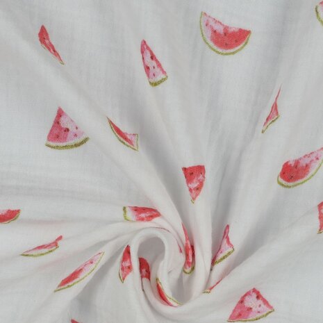 white pink green watermelon digital double gauze