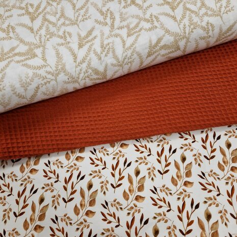 blaadjes tricot 4160022 met takjes hydrofiel 3113225 en terracotta wafel van KicKenStoffen
