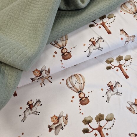 tricot diertjes in voertuig met oud olijf gevoerde tricot van KicKenStoffen