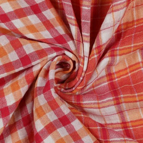 white orange red yarn dyed check 2-side double gauze