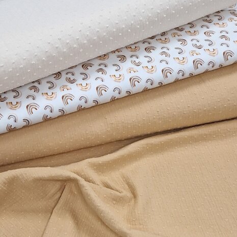 BEEBS nopjes hydrofiel  camel-beige - natural met regenboogjes tricot 4160221C KicKenStoffen