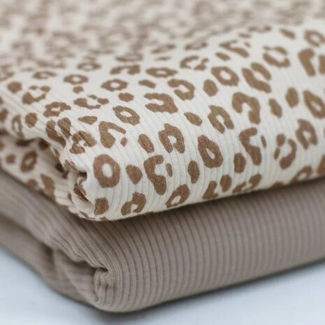  luipaard print - digitaal en effen beige fijne katoenen Baby rib tricot SOFT