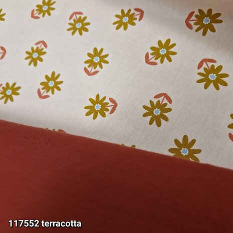 coated cotton bloem met katoen uni d. terracotta van KicKenStoffen 