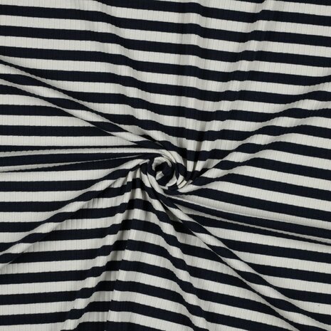 rib yarn dyed stripes navy - brede ribtricot soft