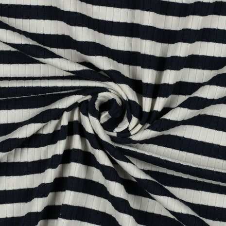 rib yarn dyed stripes navy - brede ribtricot soft