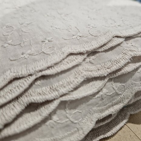 broderie beebs bloem met schulpranden beige