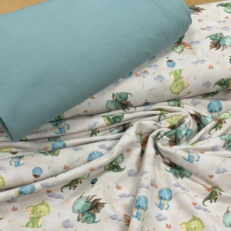 BEEBSstofjes draakjes french terry met vintage mint groen boordstof KicKenStoffen