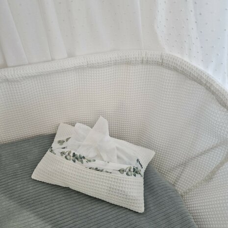 billendoekjes cover familie wieg bekleed met BEEBS off white wafel - voile nopje off - eucalyptus takjes - wellness teddy kicke