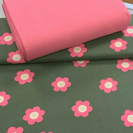 Poppy boordstof blus roze met french terry daisy bloem KicKenStoffen