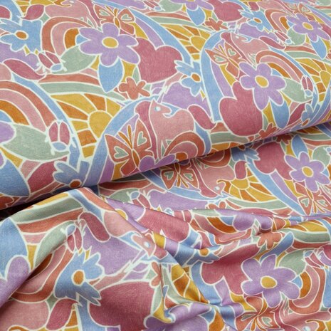 Poppyfabrics french terry digital rainbows van KicKenStoffen