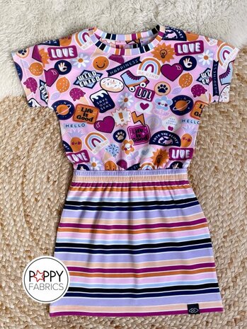 violet kinder kleding patches and stripes Poppyfabrics van KicKenStoffen