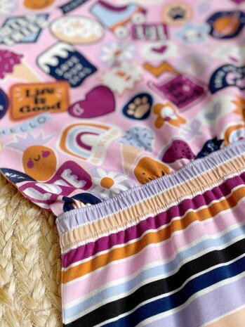 violet  kinder kleding patches and stripes Poppyfabrics van KicKenStoffen