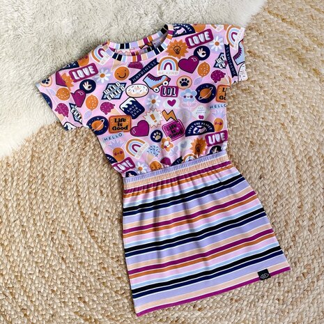 violet  kinder kleding patches and stripes Poppyfabrics van KicKenStoffen