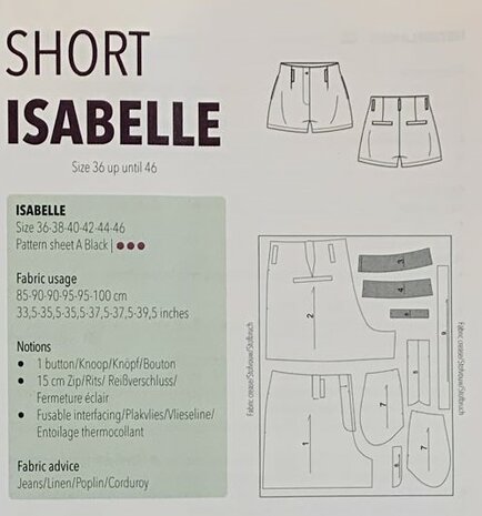 Pomme magazine naaipatronen Isabelle short informatie stofafmeting