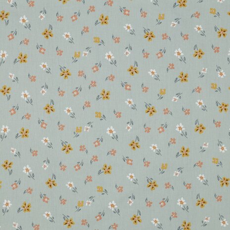 Groen vrolijke bloemen katoen met coating Poppyfabrics van KicKenStoffen
