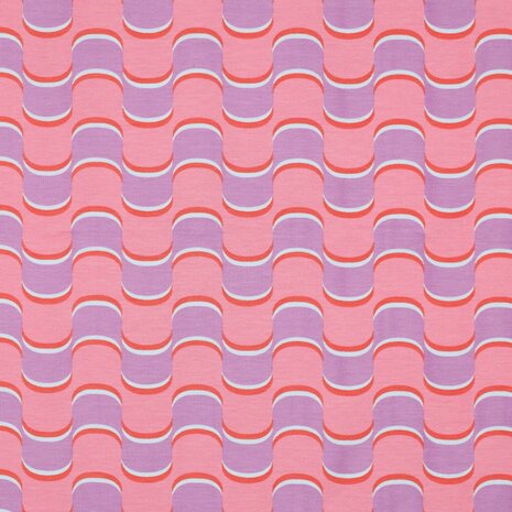 Roze abstracte golfjes french terry KicKenStoffen