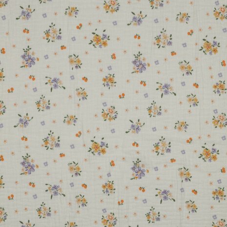 Poppy hydrofiel geel en lila bloemetjes boeket van KicKenStoffen