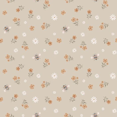 Jursie beige bijtjes en bloemetjes tricot KicKenStoffen