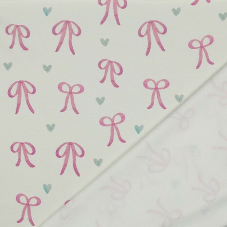 wit (off white) lila roze Strikjes &amp; Hartjes - digitale french terry (op=op)