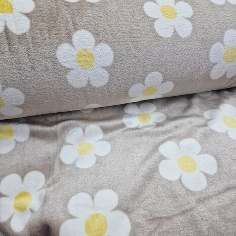 Grote bloemen Beige cuddle fleece dubbelzijdig KickenStoffen