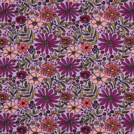 bloemen en takjes  llila roze tricot katoen KicKenstoffen04124