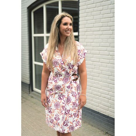 wit (off white) plum oranje Bloemen viscose linnen (op=op)