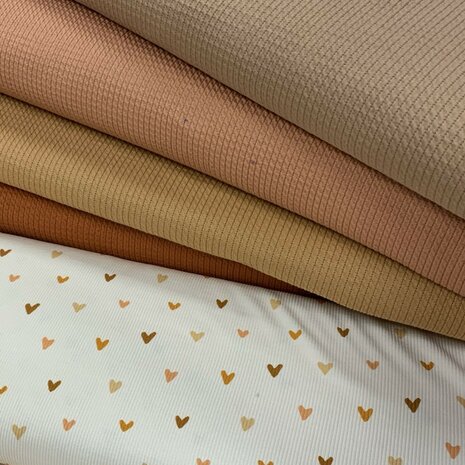 hartjes ribtricot met kabeltricot mini cognac - camel - perzik - donker taupe KicKenStoffen 