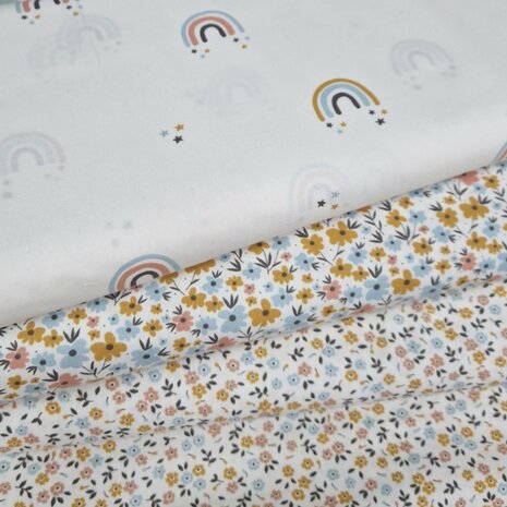 frisse bloemen en regenboog katoen Jursie van KicKenStoffen