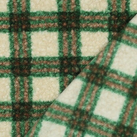 groen boucle ruiten teddy  - Kickenstoffen 03675