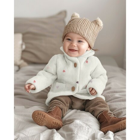 wit (off white) gekleurde geborduurde Hartjes broderie teddy borg