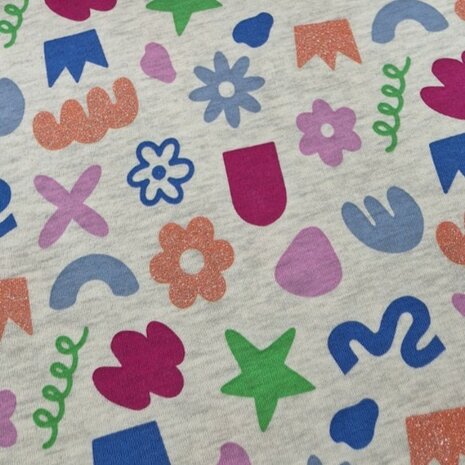 sweat melange glitter doodle shapes KicKen Stoffen