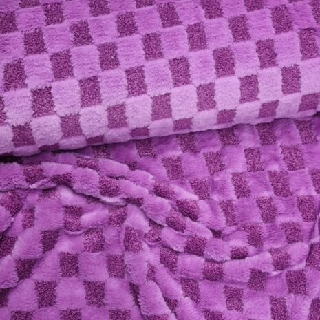 boucle vakjes teddy fleece cyclaam KicKenStoffen
