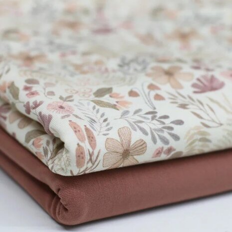 Bos planten tricot met uni roze-terracotta KicKenStoffen - BEEBSstofjes