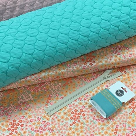 jacquard stof met bijpassende voeringstof - rits - boordstof bloem met groene voering _ kickenstoffen
