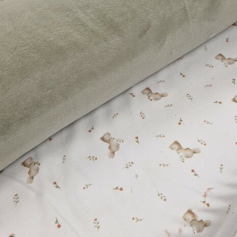 konijntjes tricot 3160033 met katoenen velvet licht olijf 306018 KicKenStoffen