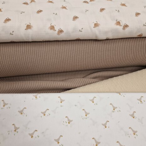 white (off white) beige camel Chickens digital double gauze