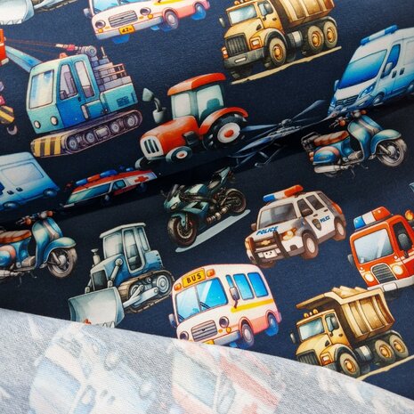 digitale french terry transport voertuigen KicKenStoffen