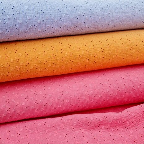broderie hydrofiel roze oranje blauw - kickenstoffen