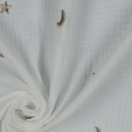 off white broderie hydrofiel moon and stars van KicKenStoffen