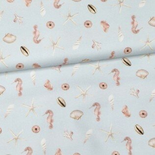 licht mint groen beige taupe Maritiem zee dieren en schelpen - digitale canvas kickenstoffen