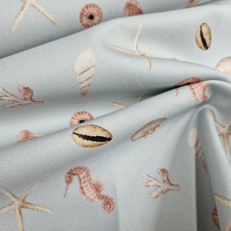 licht mint groen beige taupe Maritiem zee dieren en schelpen - digitale canvas kickenstoffen